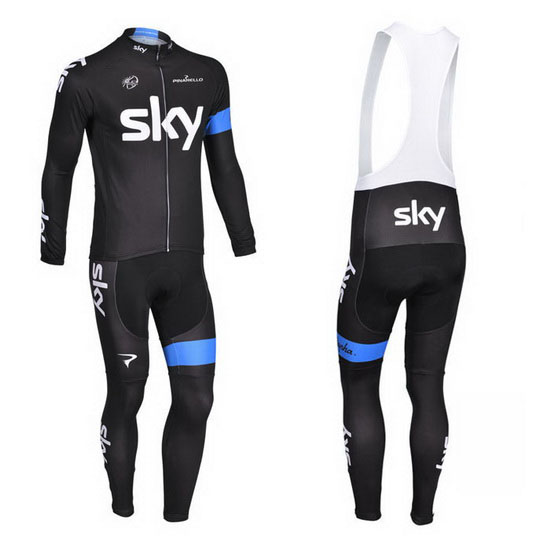 2013 Maillot sky Tirantes Mangas Largas Azul Y Negro